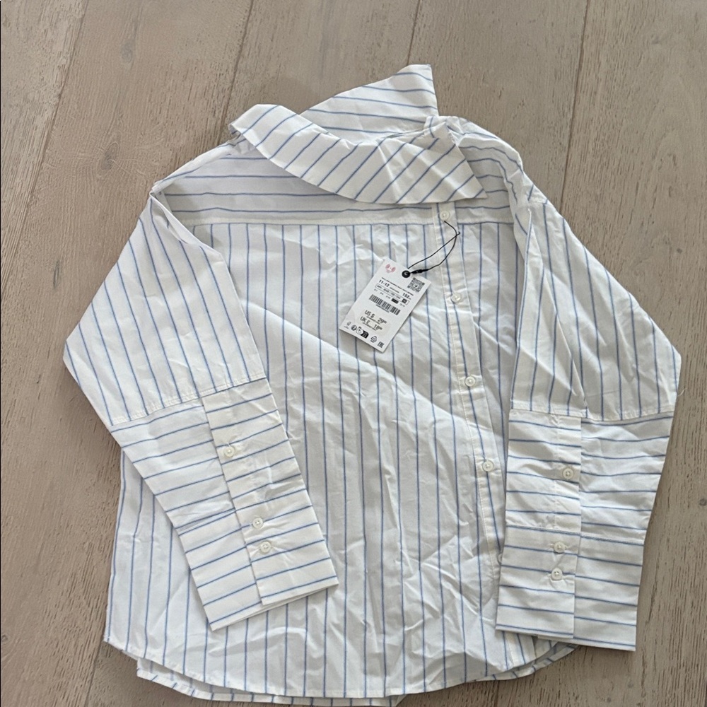 Zara Kids White and Blue Striped Blouse